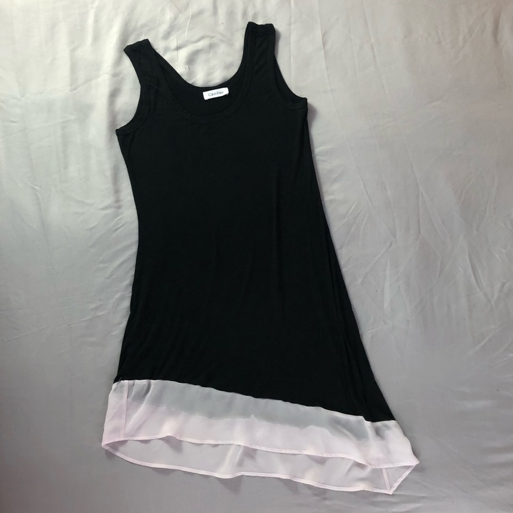 Calvin Klein Women's Asymmetrical Dress Jersey Knit Crepe-Hem Black w/White Sz12